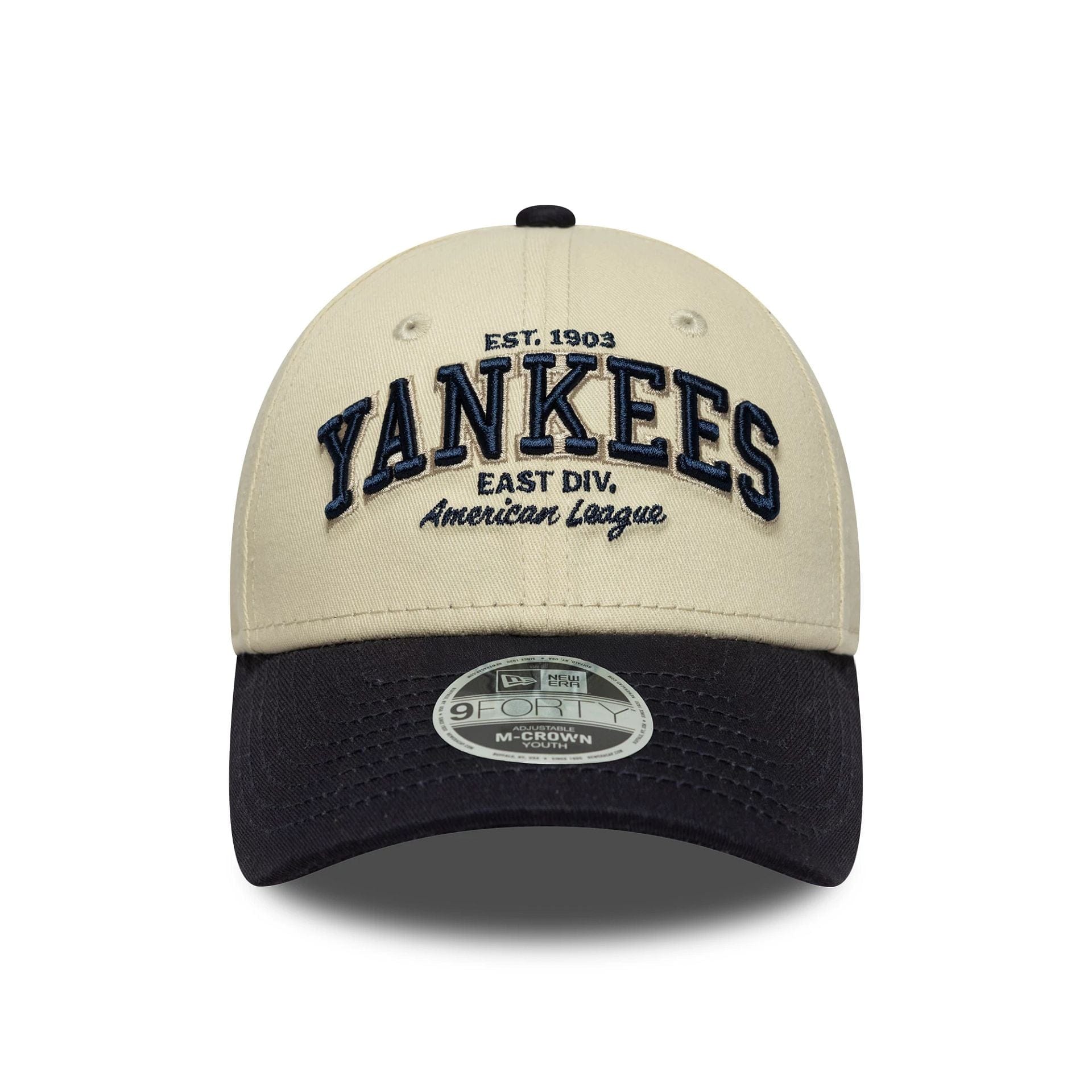 Pictured is this Youth MLB Wordmark New York Yankees 9FORTY M-Crown in light beige. 2