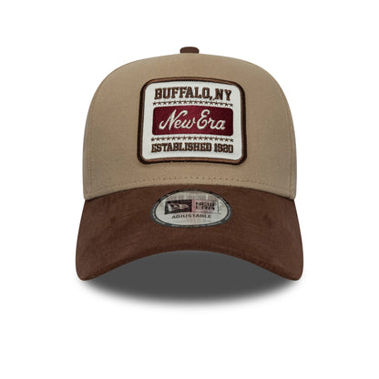 Pictured is this New Era Patch Suede 9FORTY E-Frame in light beige. 2