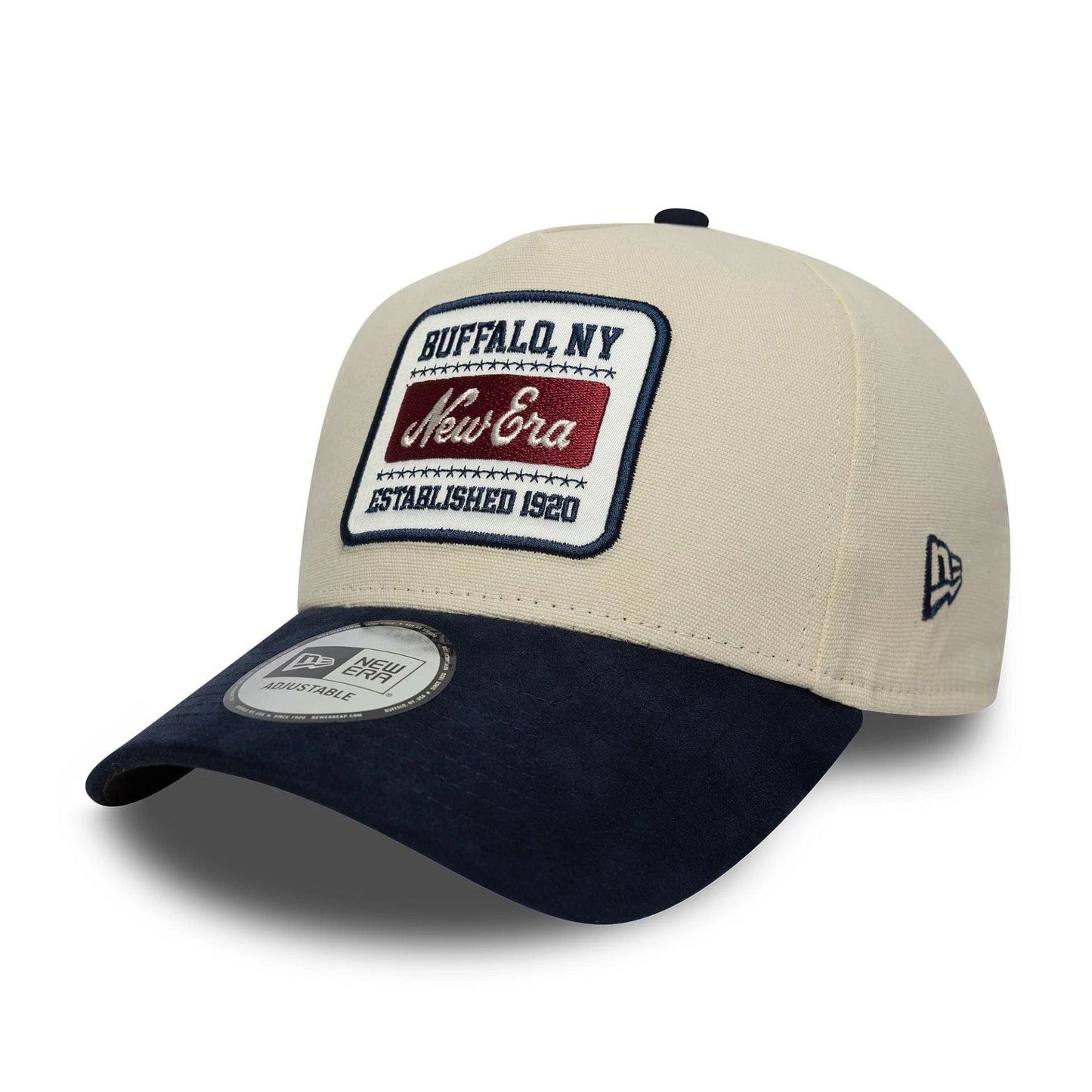 Pictured is this New Era Patch Suede 9FORTY E-Frame in Cream. 1