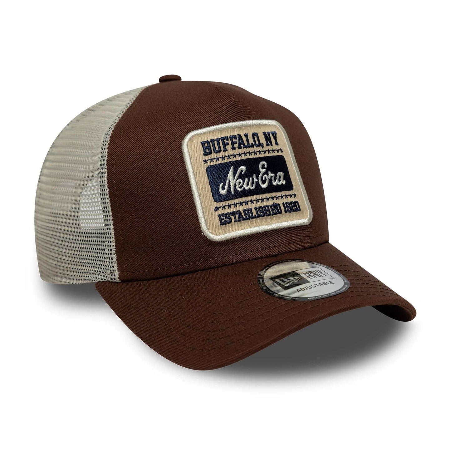 Pictured is this New Era Patch 9FORTY A-Frame Trucker in brown. 3