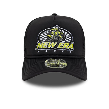 Pictured is this New Era Graphic 9FORTY M-Crown A-Frame Trucker in black. 2