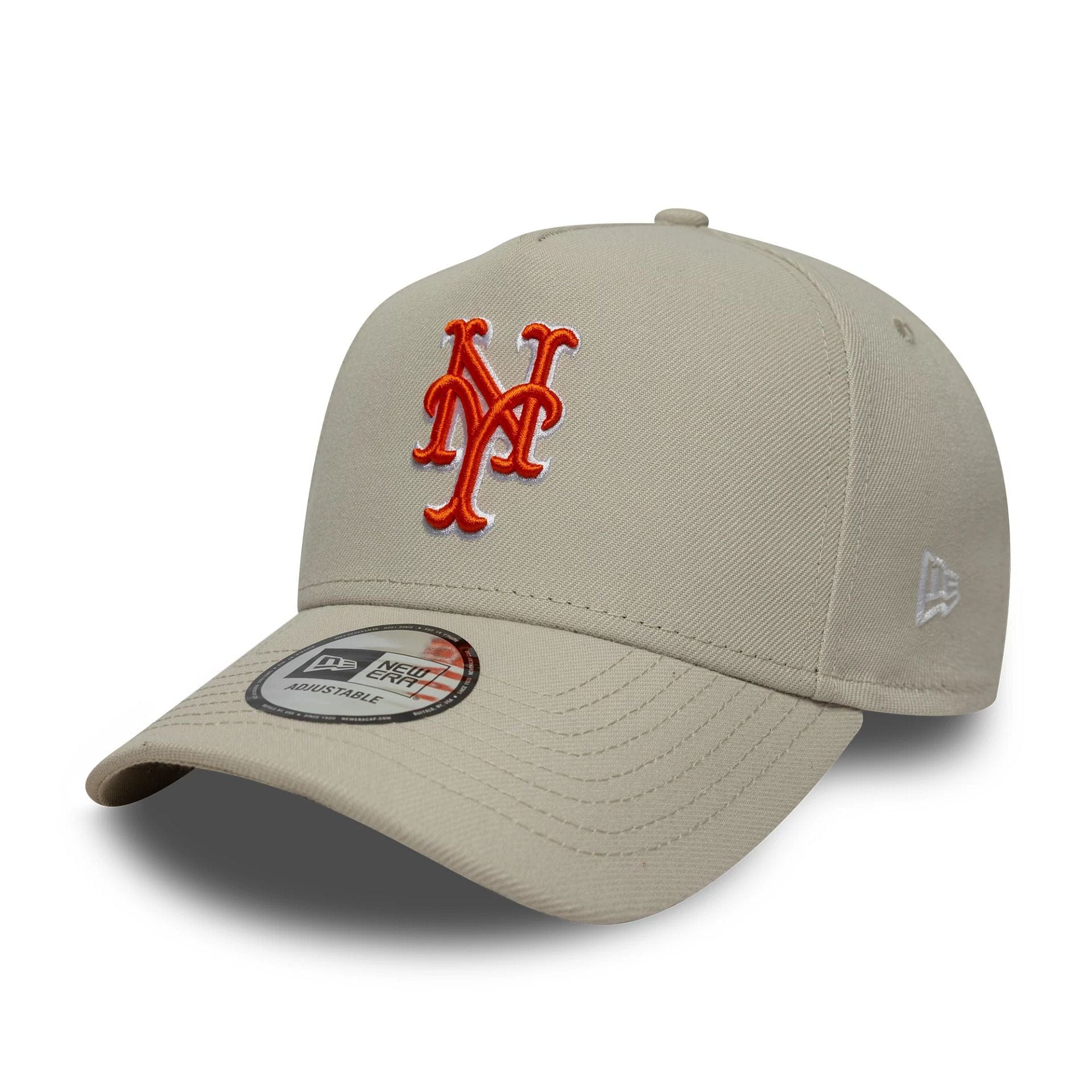 Pictured is this MLB Outline Script New York Mets 9FORTY E-Frame in light beige. 1
