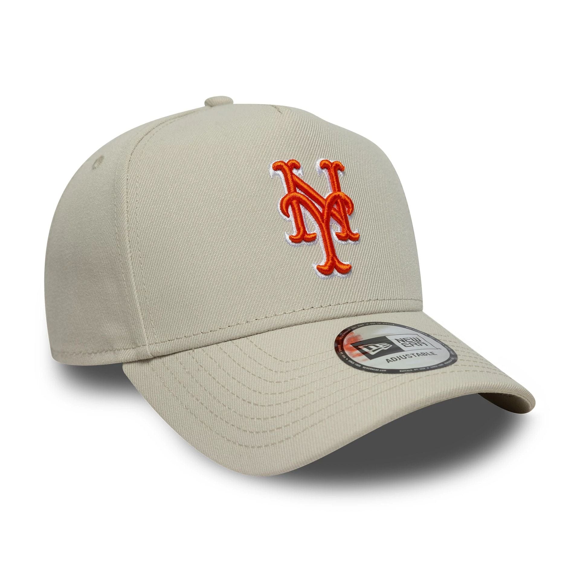 Pictured is this MLB Outline Script New York Mets 9FORTY E-Frame in light beige. 3