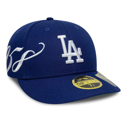 Pictured is this MLB Est Script LA Dodgers Low Profile 59FIFTY Fitted in dark blue. 1