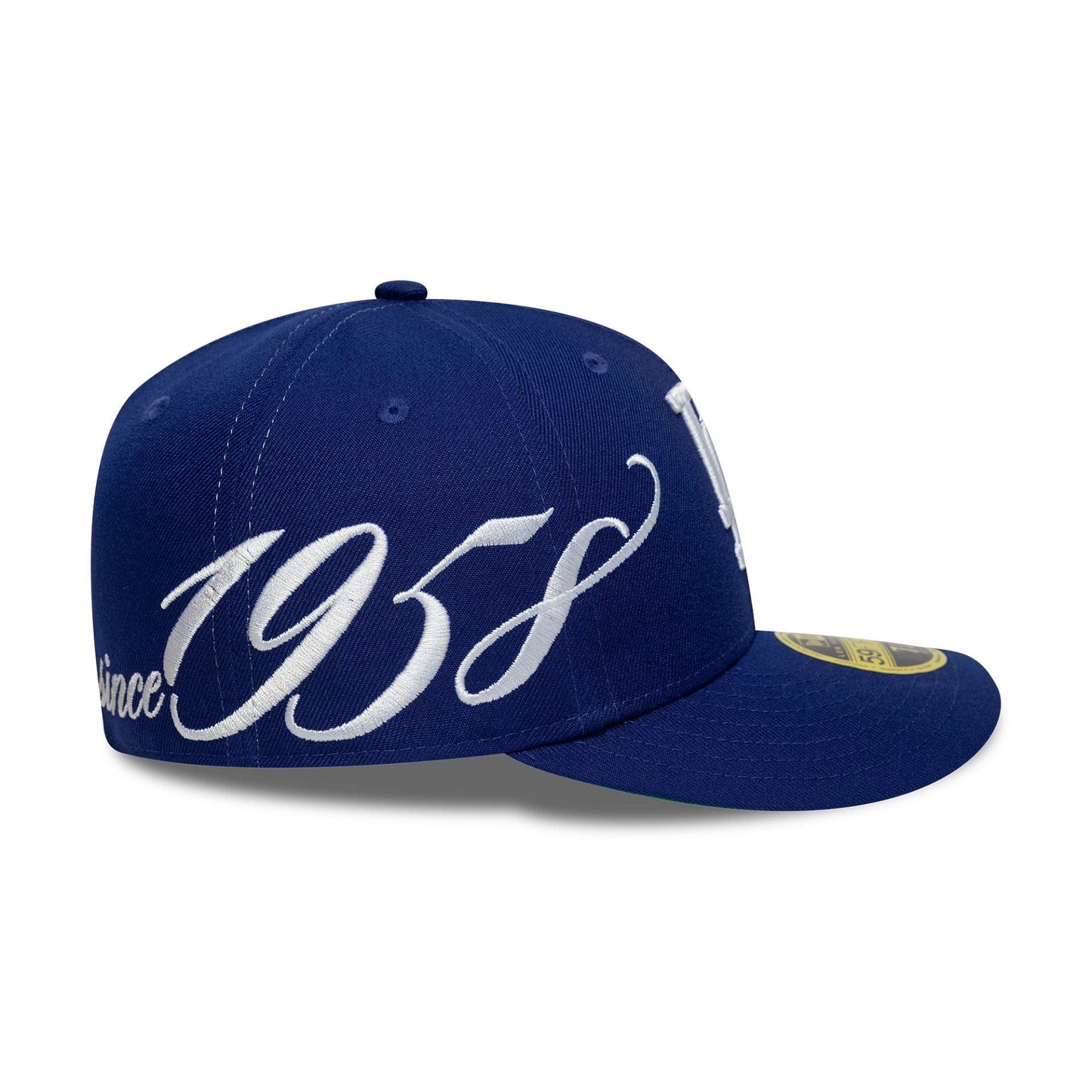 Pictured is this MLB Est Script LA Dodgers Low Profile 59FIFTY Fitted in dark blue. 2