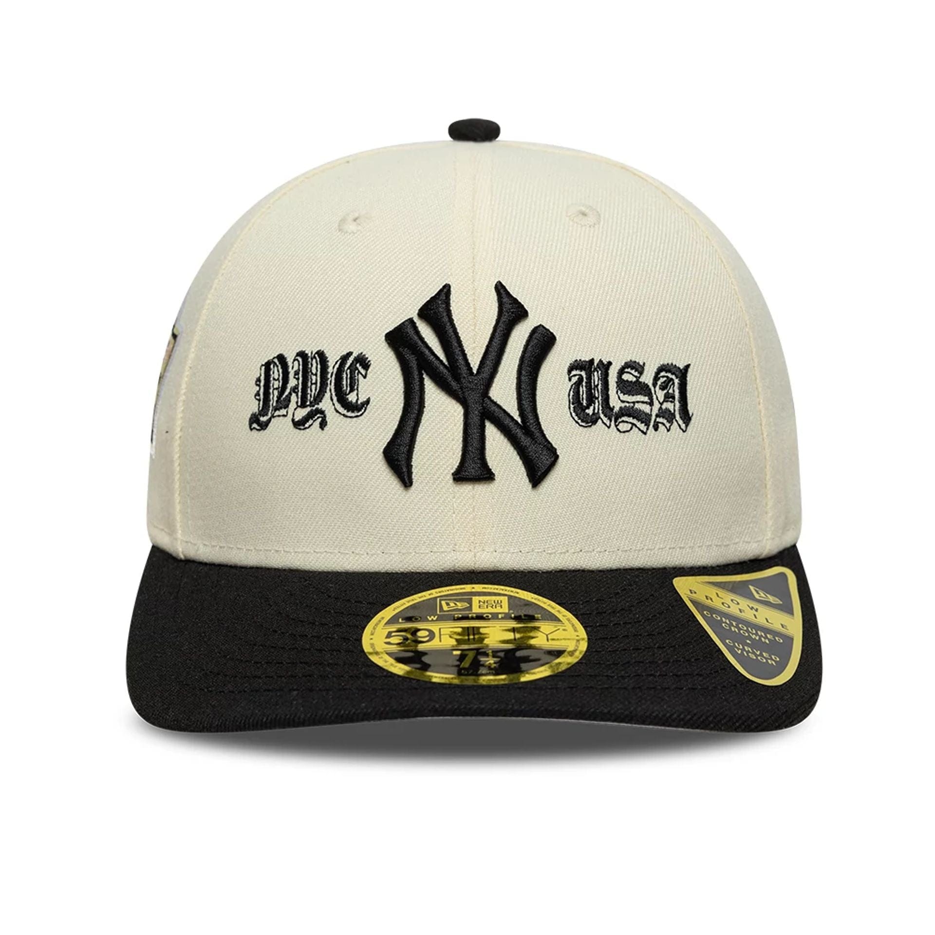 Pictured is this MLB Cooperstown New York Yankees Low Profile 59FIFTY Fitted cap in Cream. 3