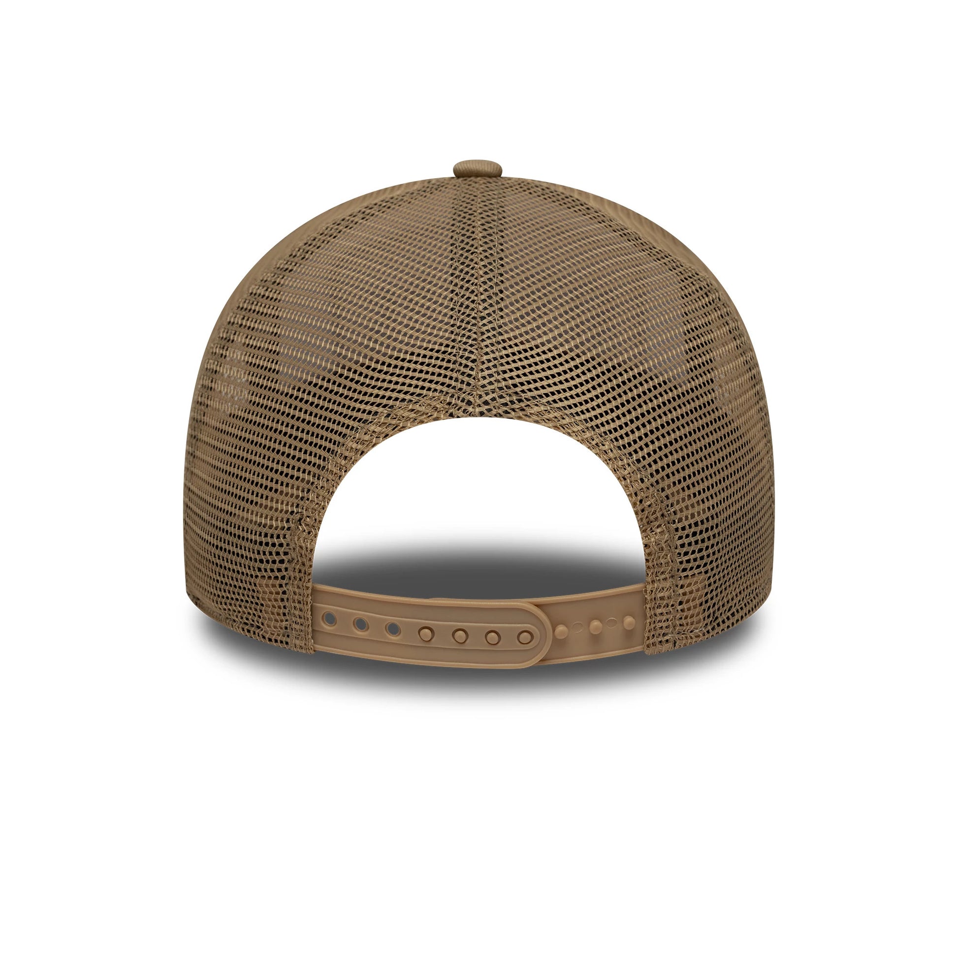 Pictured is this New Era Location Patch 9FORTY A-Frame Trucker in light beige. 4