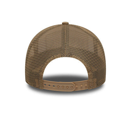 Pictured is this New Era Location Patch 9FORTY A-Frame Trucker in light beige. 4