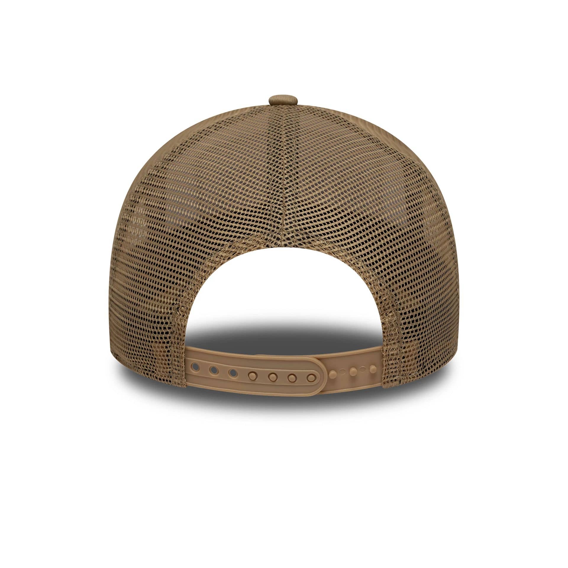 Pictured is this New Era Location Patch 9FORTY A-Frame Trucker in light beige. 4