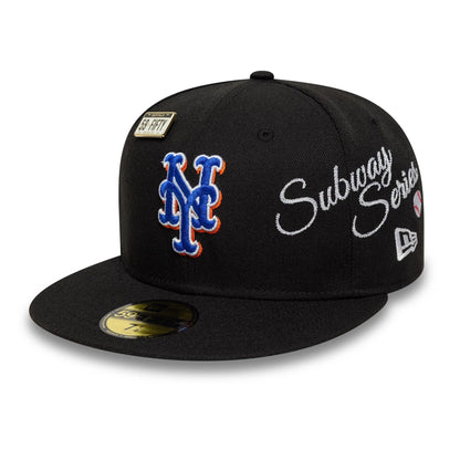 Pictured is this MLB Subway Series New York Mets 59FIFTY Fitted cap in black. 3