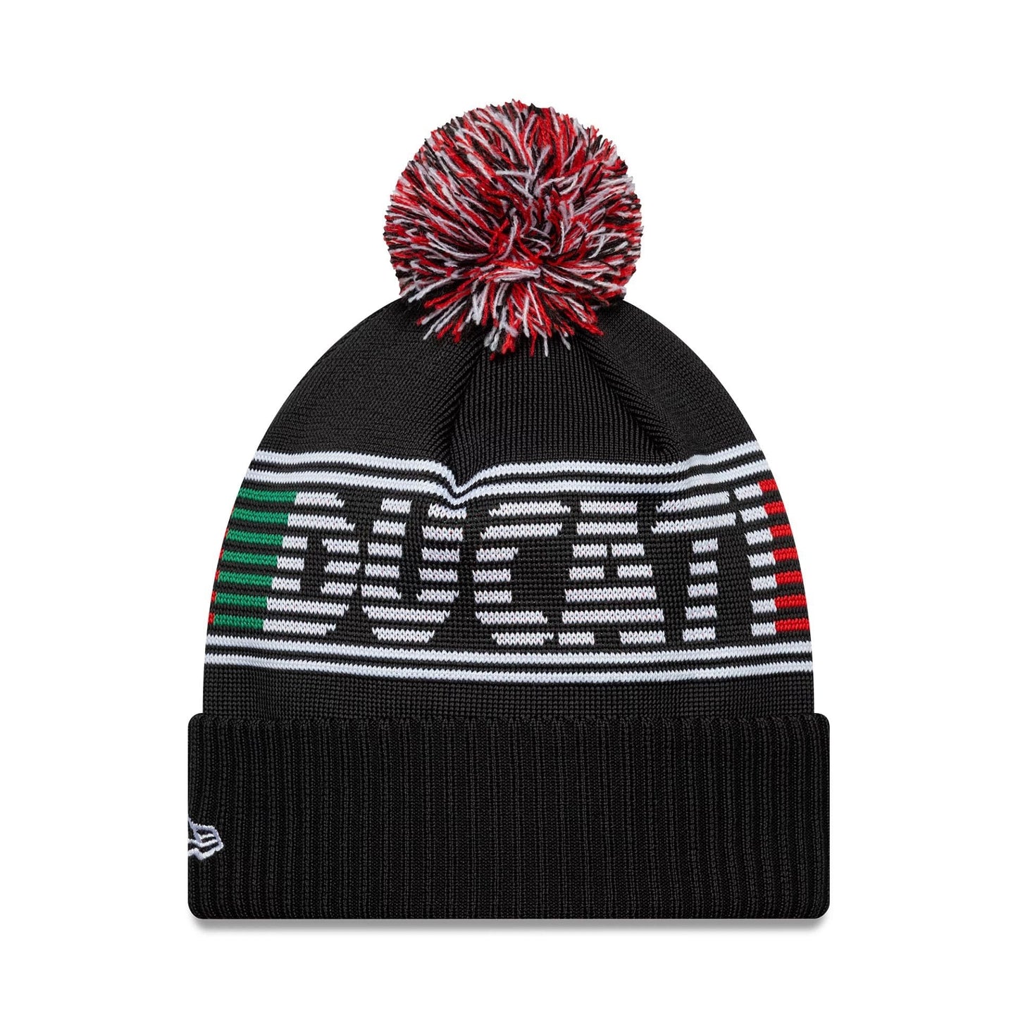 Pictured is this Ducati Motor Logo Bobble Knit Beanie in black. 2
