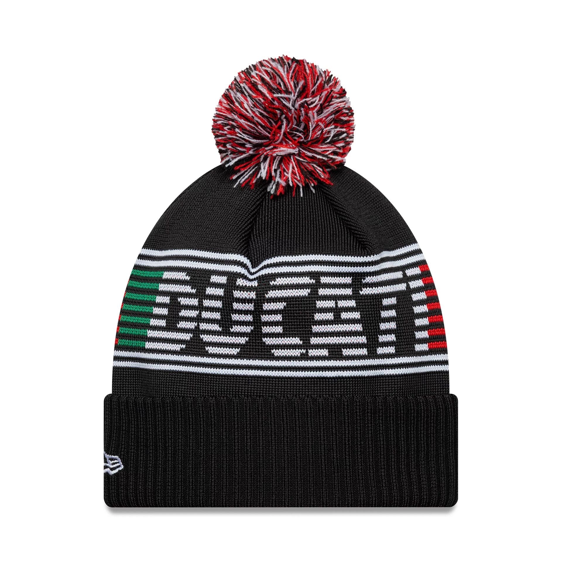 Pictured is this Ducati Motor Logo Bobble Knit Beanie in black. 2