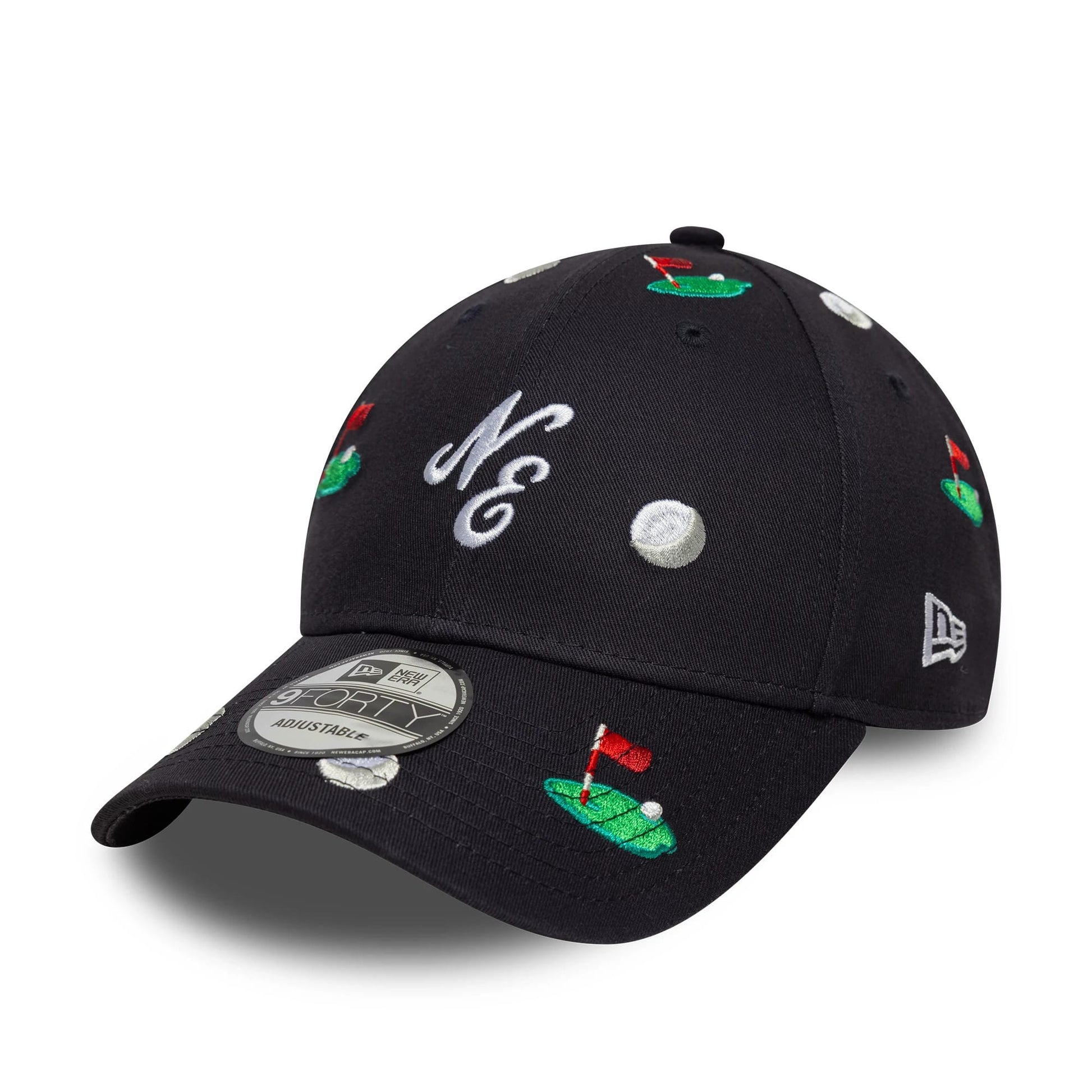 Pictured is this New Era All Over Print 9FORTY M-Crown cap in navy. 1