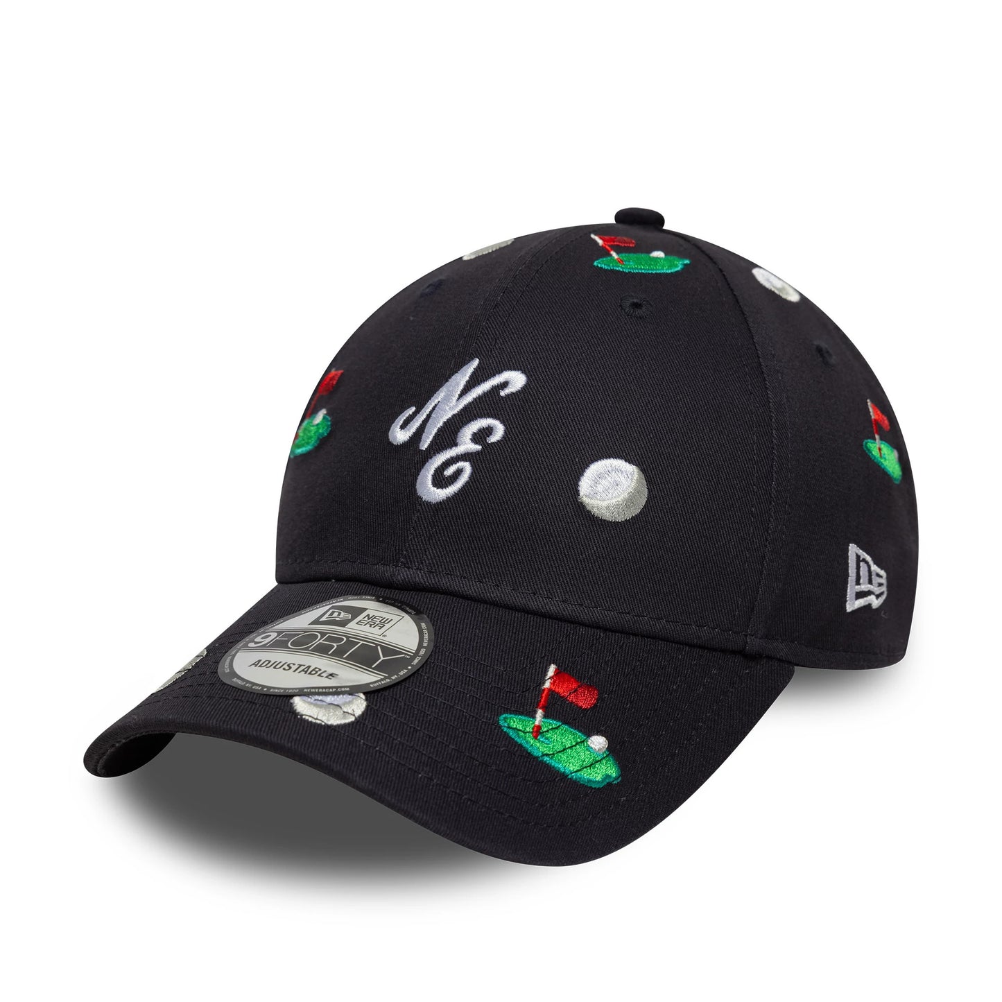 Pictured is this New Era All Over Print 9FORTY M-Crown cap in navy. 1