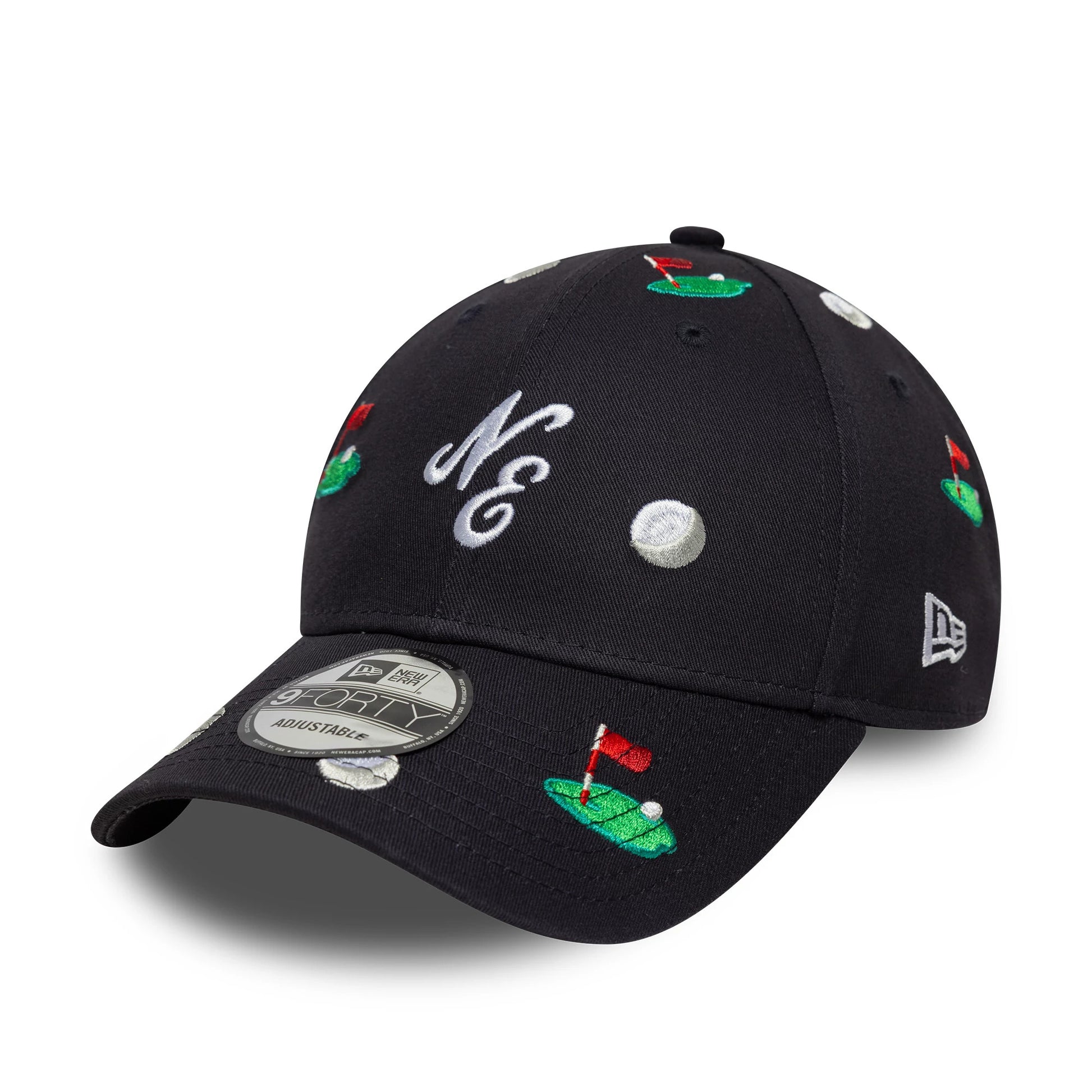 Pictured is this New Era All Over Print 9FORTY M-Crown cap in navy. 1