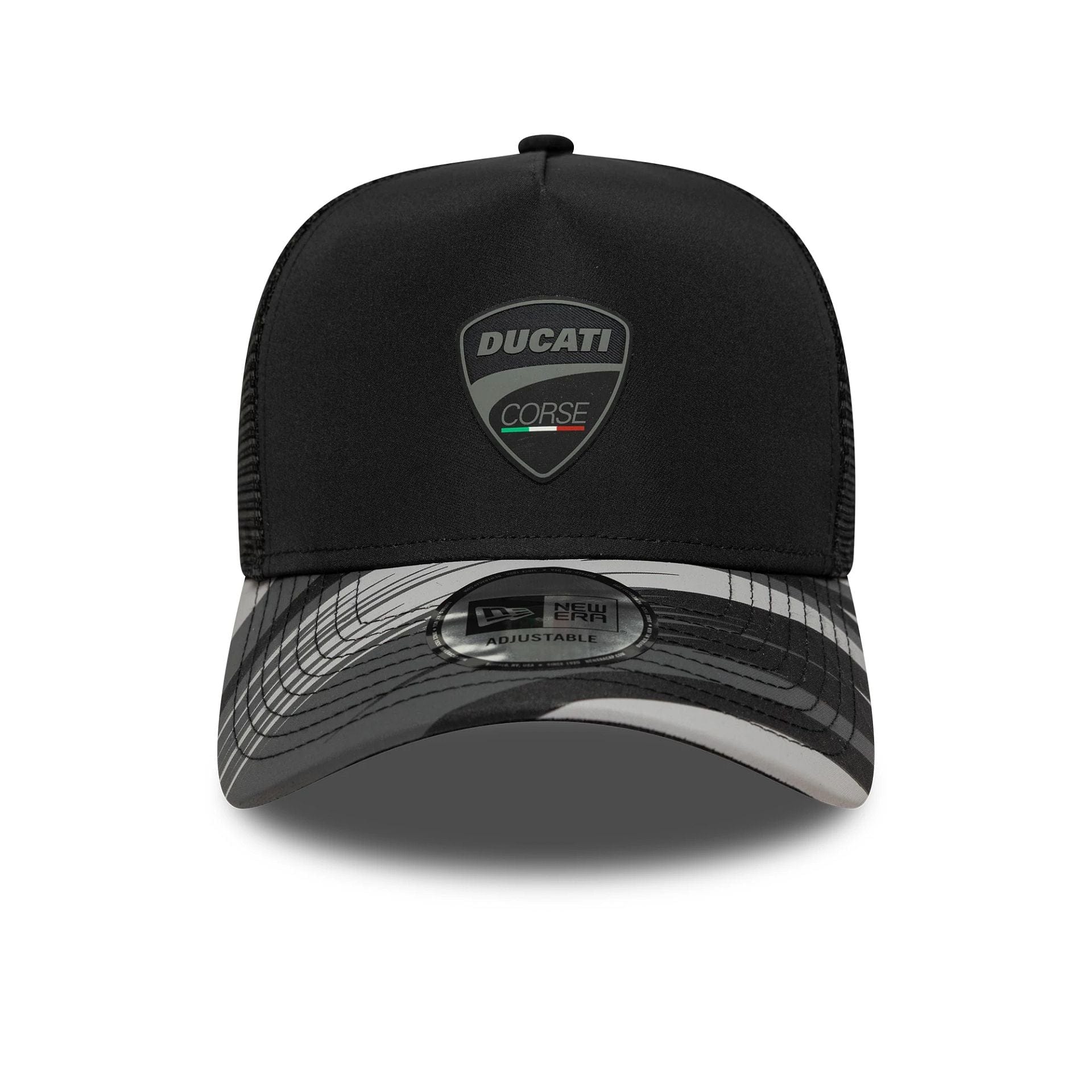 Pictured is this Ducati Motor Logo Print 9FORTY A-Frame Trucker in black. 2