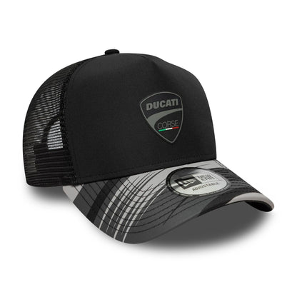 Pictured is this Ducati Motor Logo Print 9FORTY A-Frame Trucker in black. 3