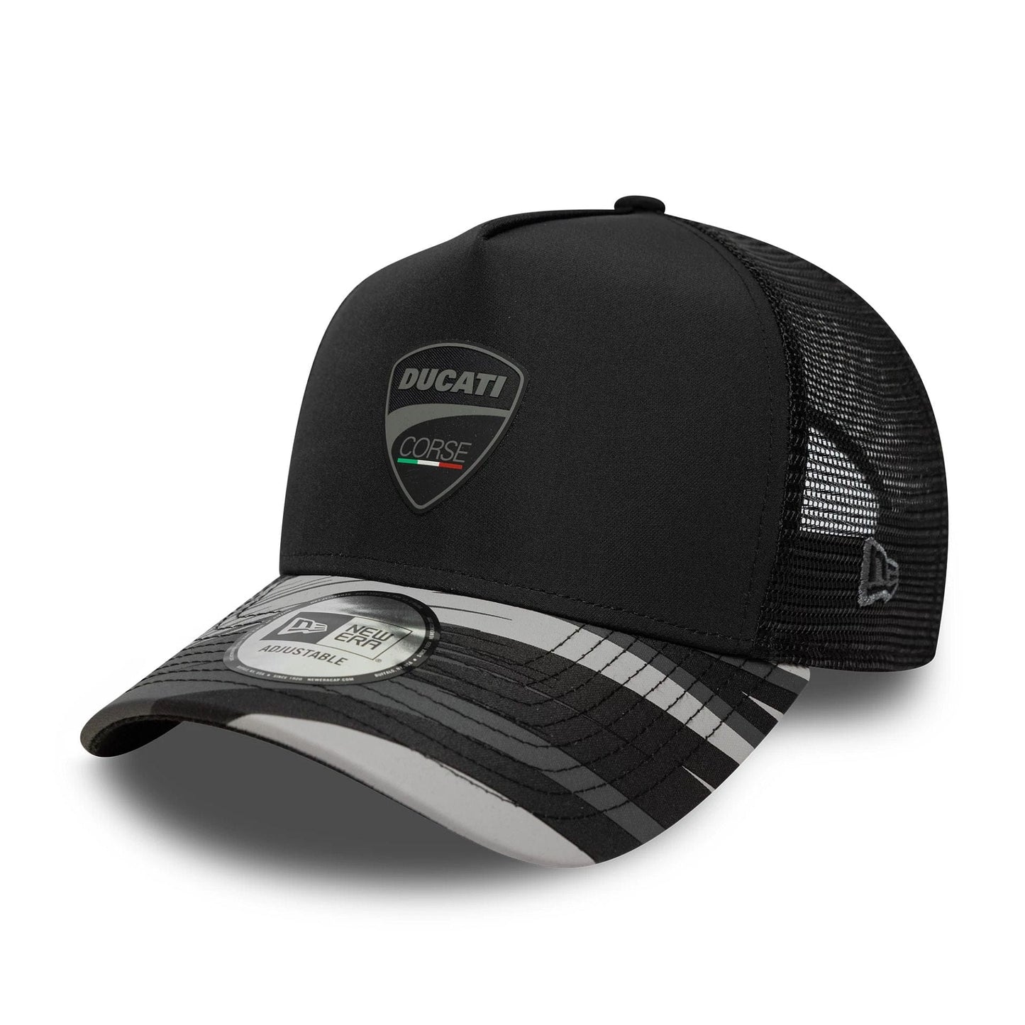 Pictured is this Ducati Motor Logo Print 9FORTY A-Frame Trucker in black. 1