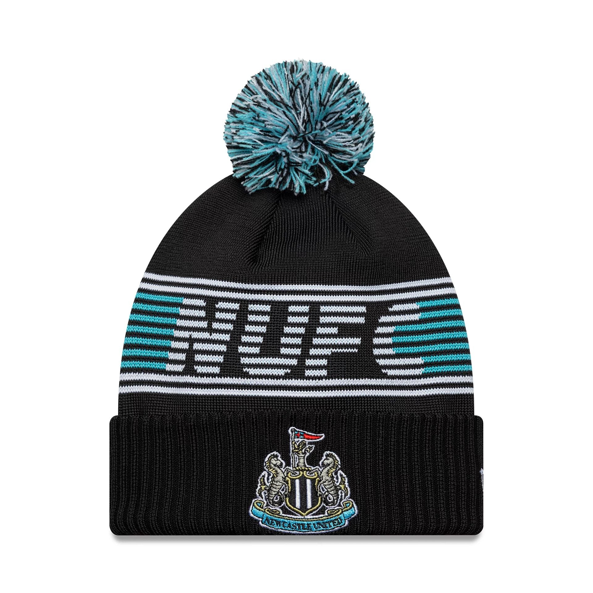 Pictured is this Newcastle United FC Bobble Knit Beanie in black. 1
