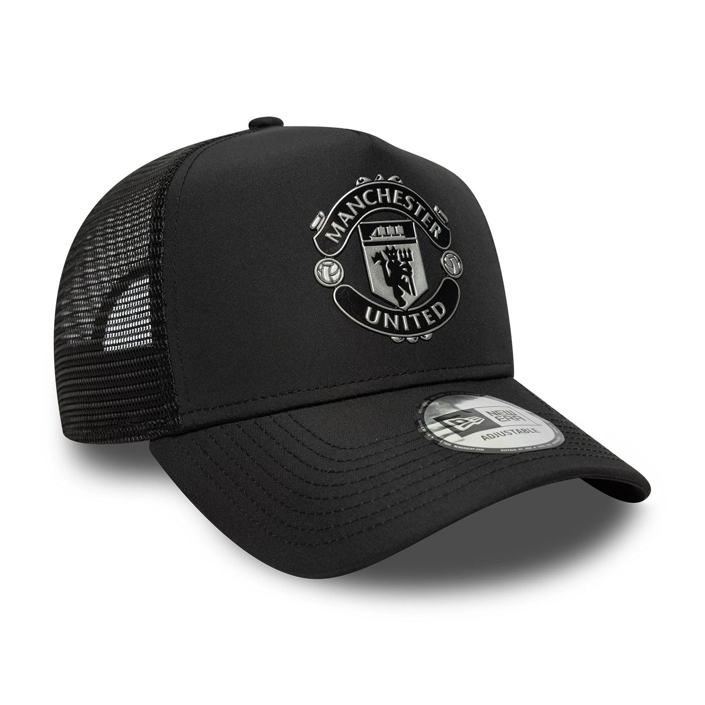 Pictured is this Manchester United FC Reflective 9FORTY A-Frame Trucker in black. 3