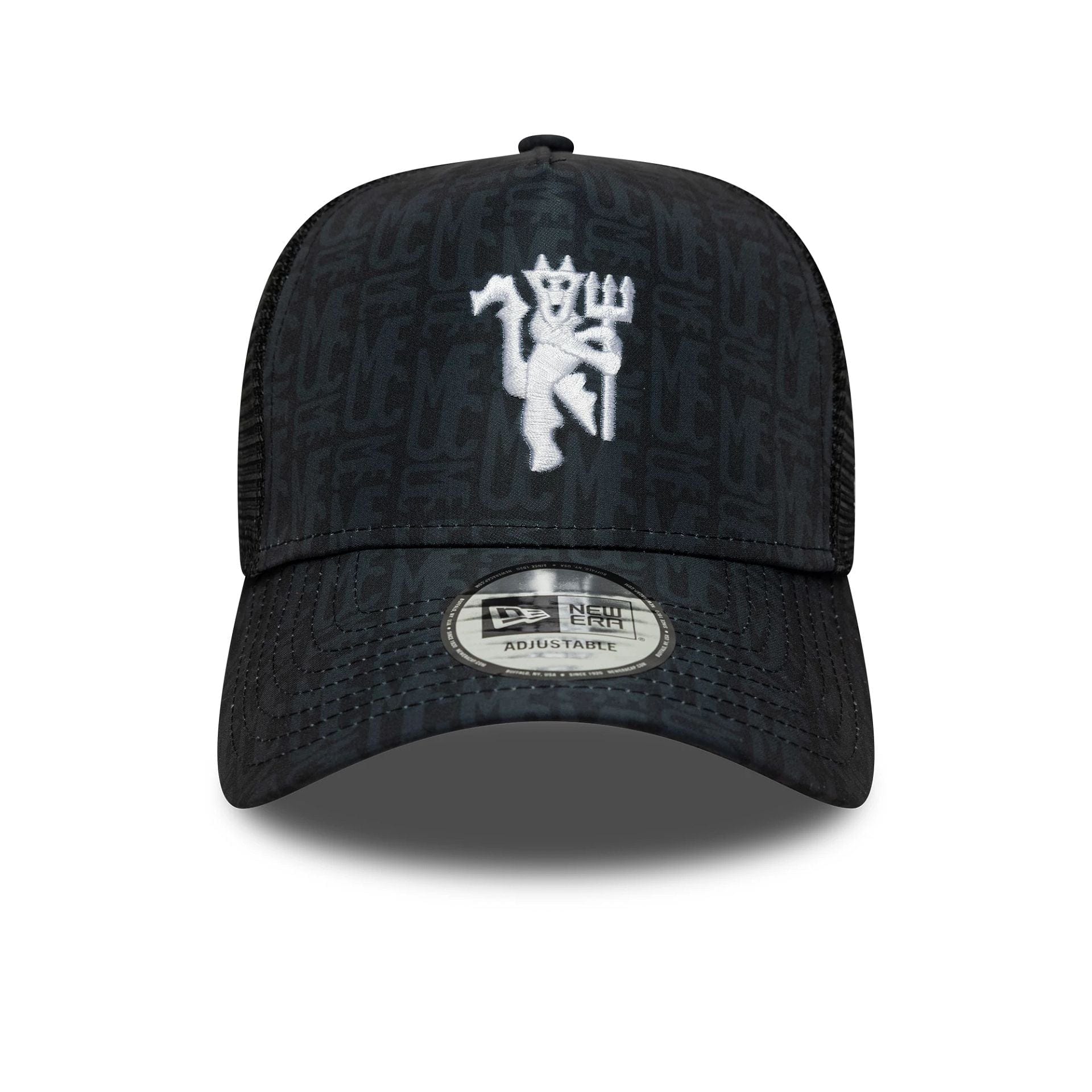 Pictured is this Manchester United FC All Over Print 9FORTY A-Frame Trucker in black. 2