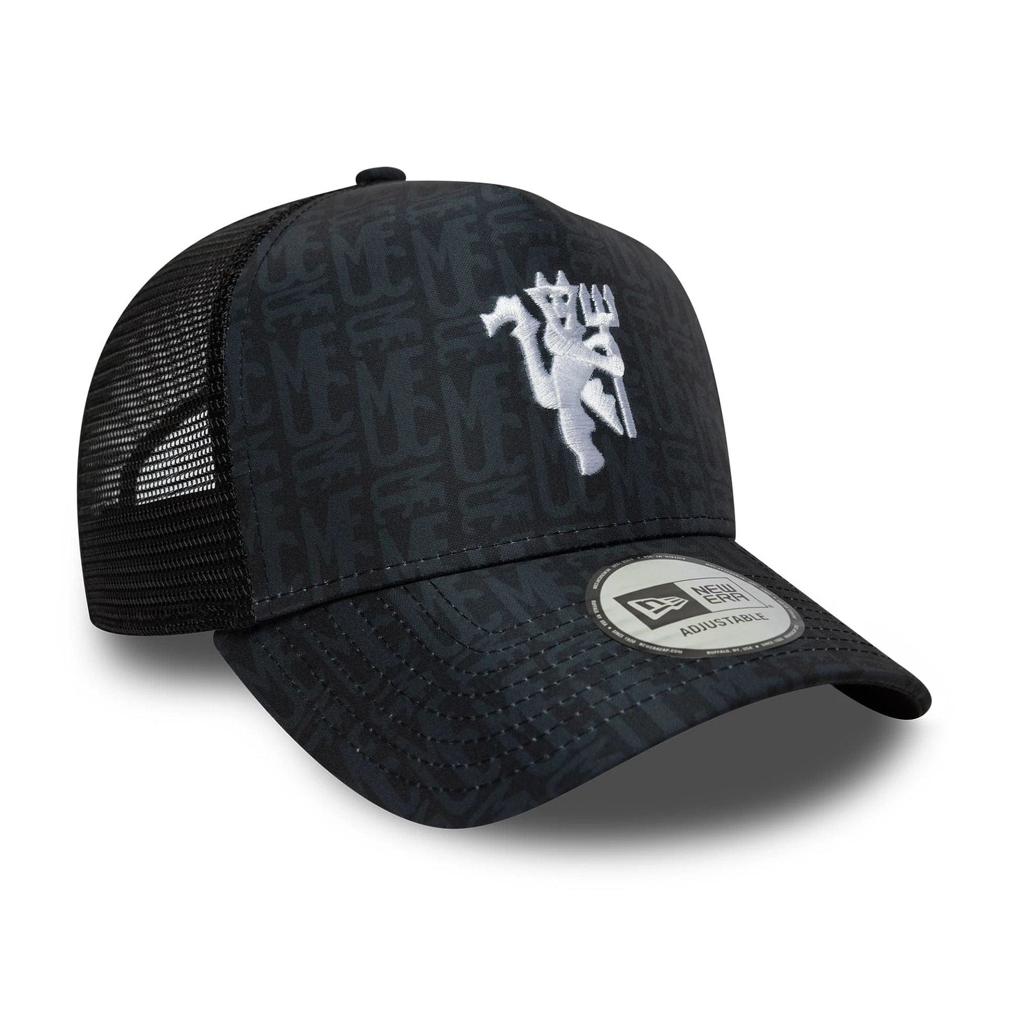 Pictured is this Manchester United FC All Over Print 9FORTY A-Frame Trucker in black. 3