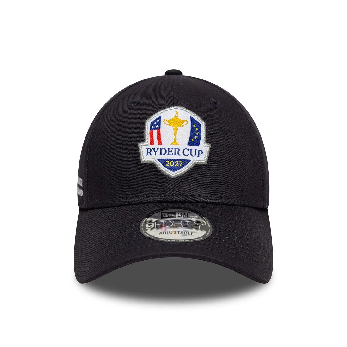Pictured is this Adare Manor Ryder Cup Europe 2027 9FORTY cap in navy. 2