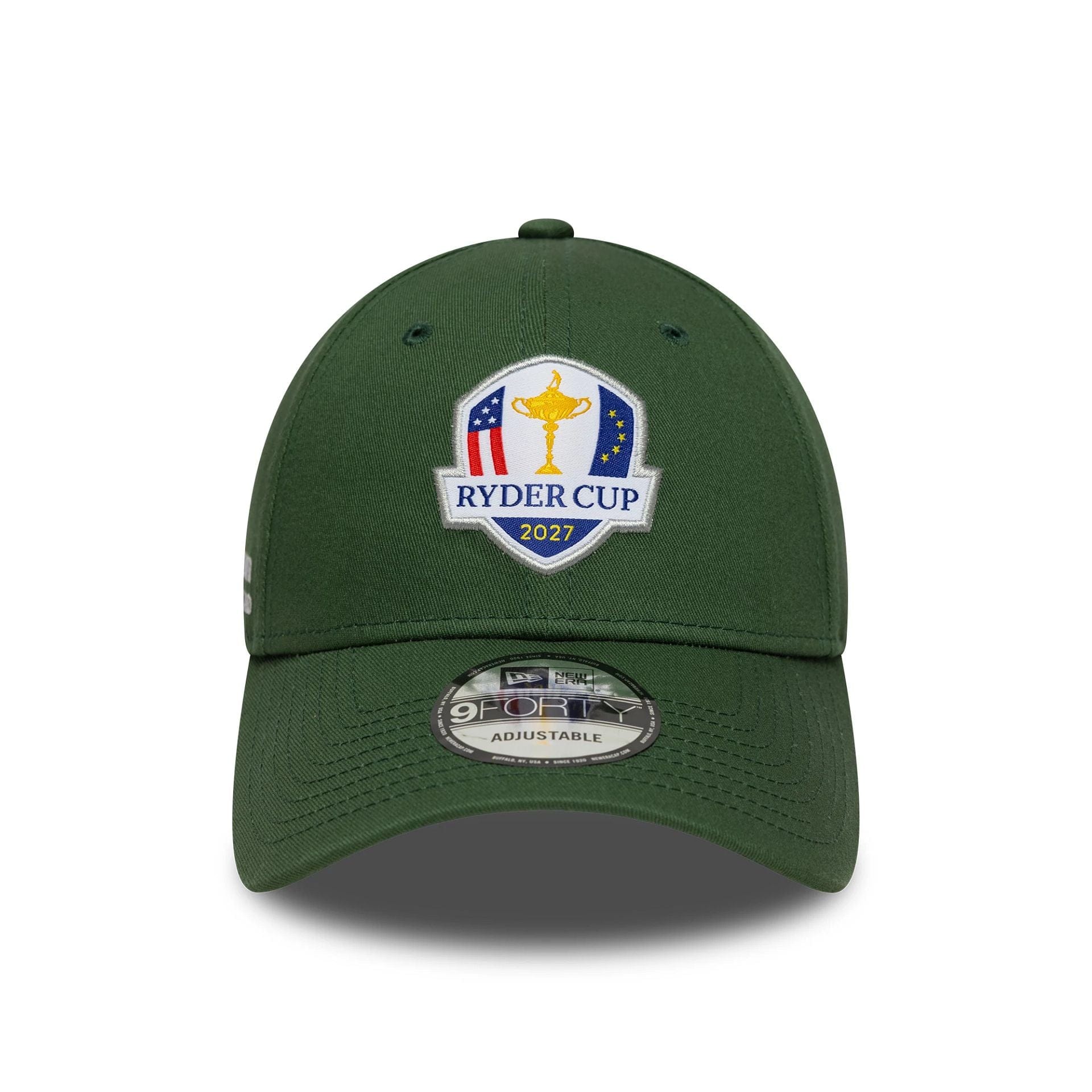 Pictured is this Adare Manor Ryder Cup Europe 2027 9FORTY cap in dark green. 2