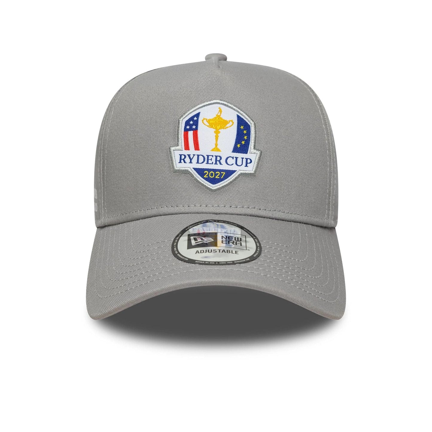 Pictured is this Core Ryder Cup Europe 2027 9FORTY A-Frame Trucker cap in grey. 2