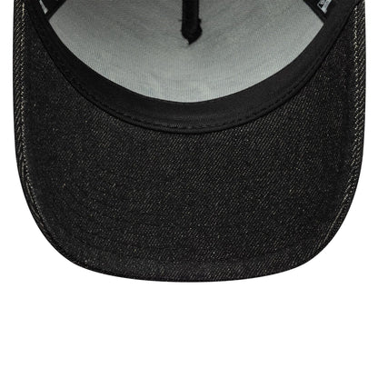 Pictured is this Laser Etch Denim VR46 9FORTY E-Frame Trucker in black. 5