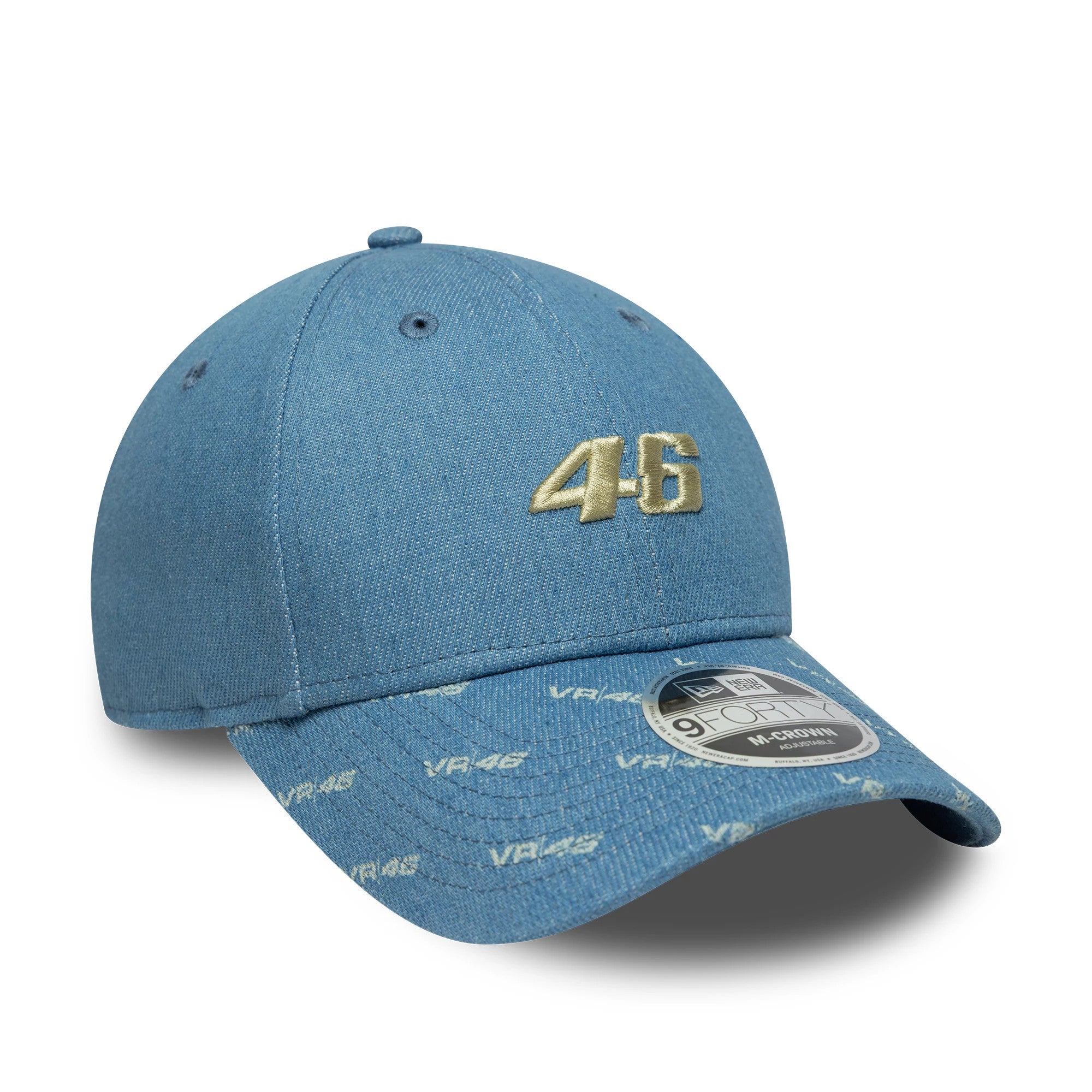 Pictured is this Denim VR46 9FORTY M-Crown in open blue. 3