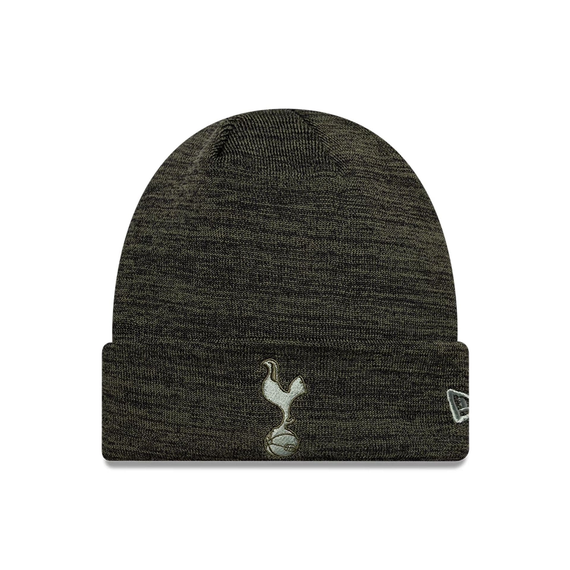 Pictured is this Tottenham Hotspur FC Marl Cuff Knit Beanie hat in dark green. 1