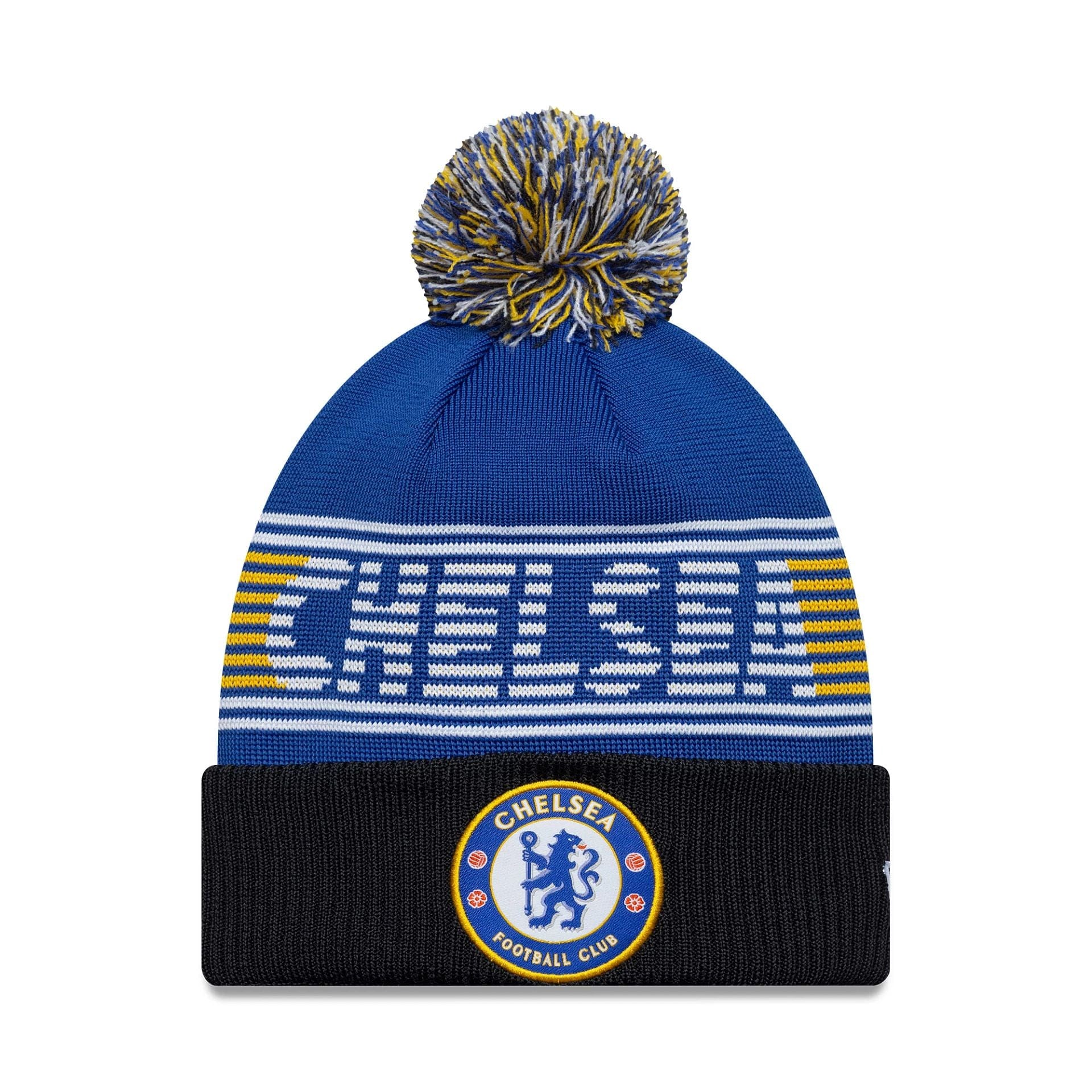 Pictured is this Chelsea FC Lion Crest Bobble Knit Beanie in blue. 1