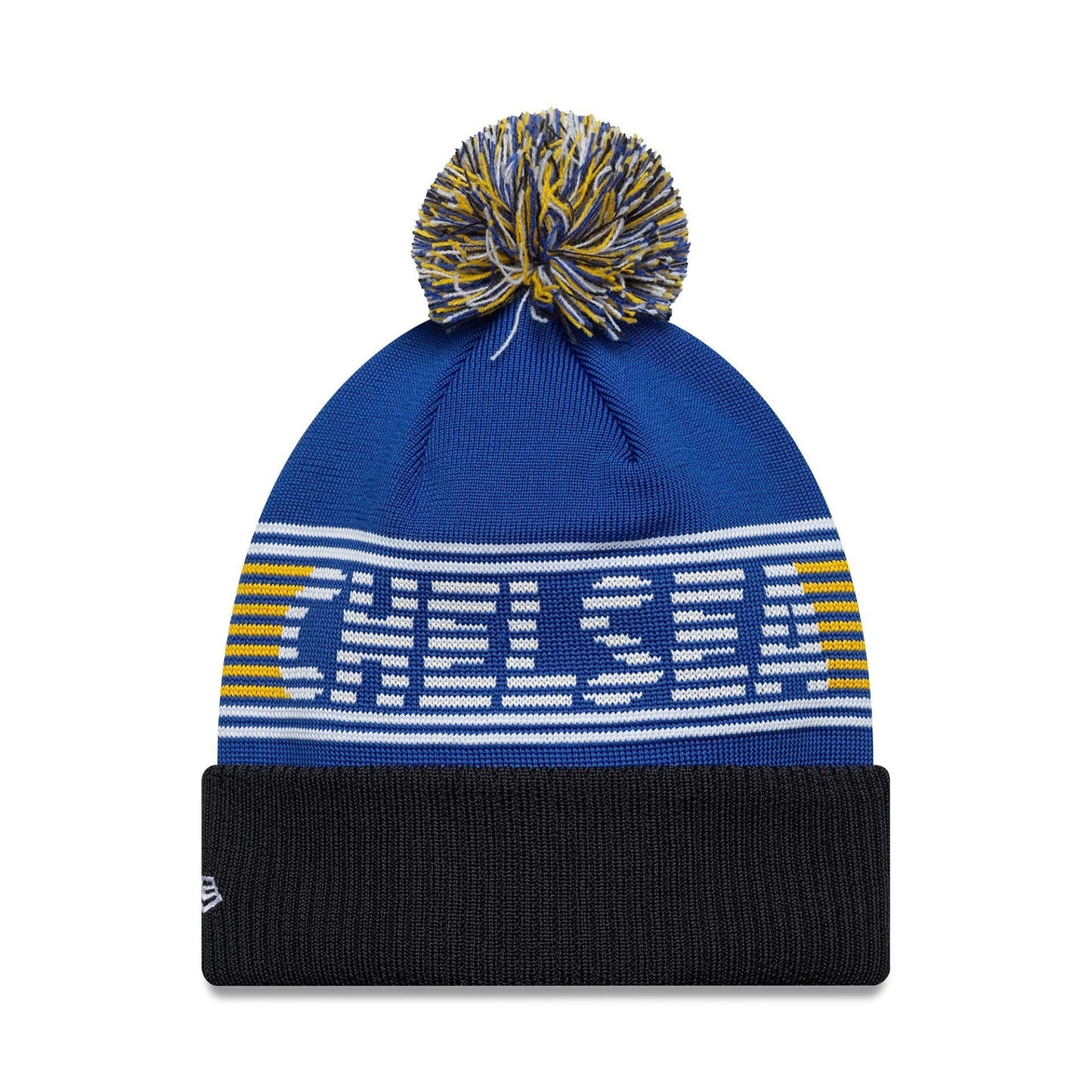 Pictured is this Chelsea FC Lion Crest Bobble Knit Beanie in blue. 2