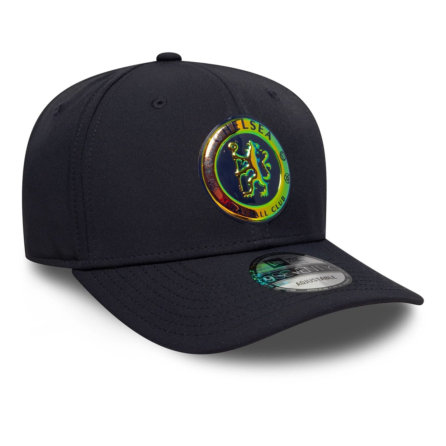 Pictured is this Chelsea FC Lion Crest Iridescent 9SEVENTY Stretch Snap in navy. 3