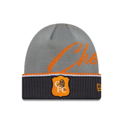 Pictured is this Chelsea FC Lion Crest 94 Cuff knit Beanie in grey. 1