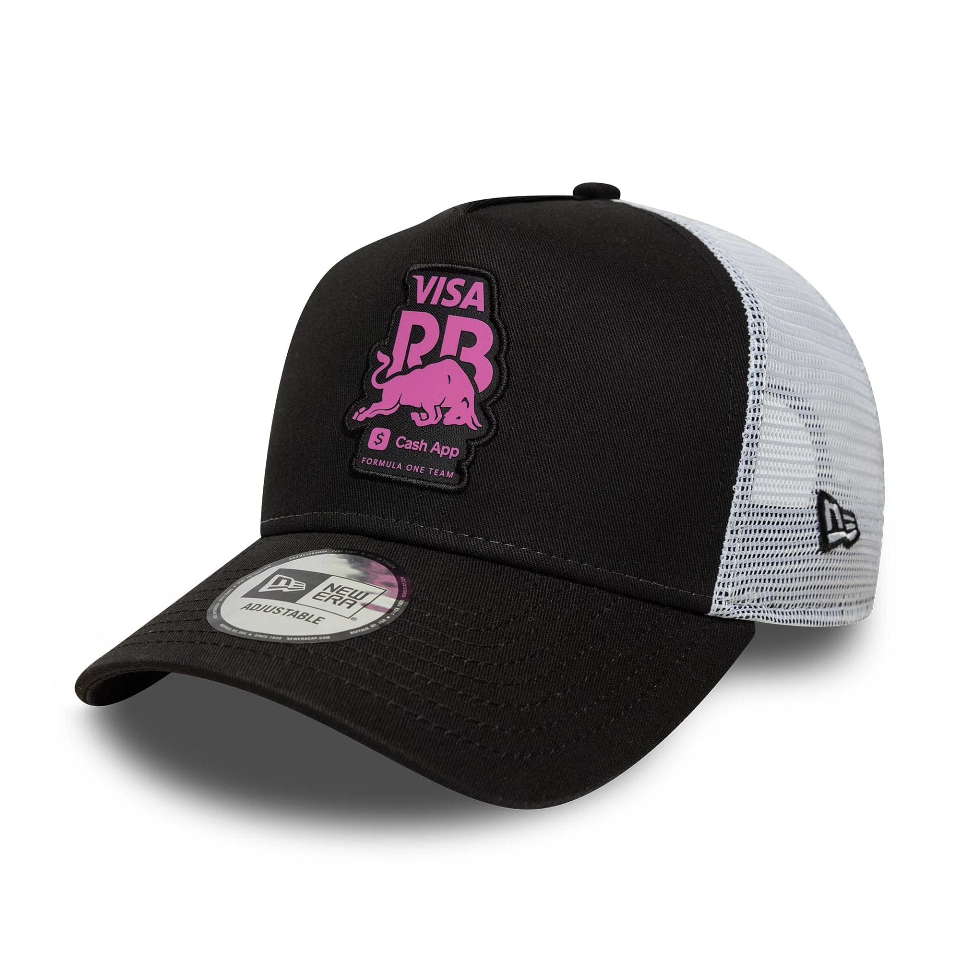Pictured is this Visa Cash App Racing Bulls 9FORTY E-Frame Trucker in black. 1