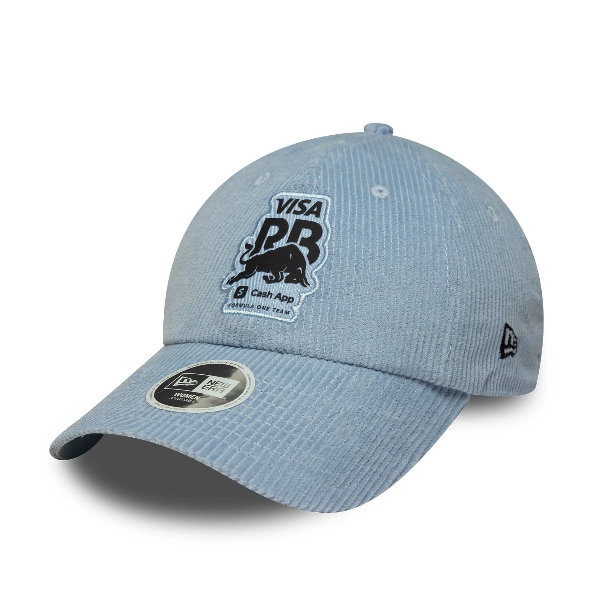 Pictured is this Womens Visa Cash App Racing Bulls Pony Tail in pastel blue. 1