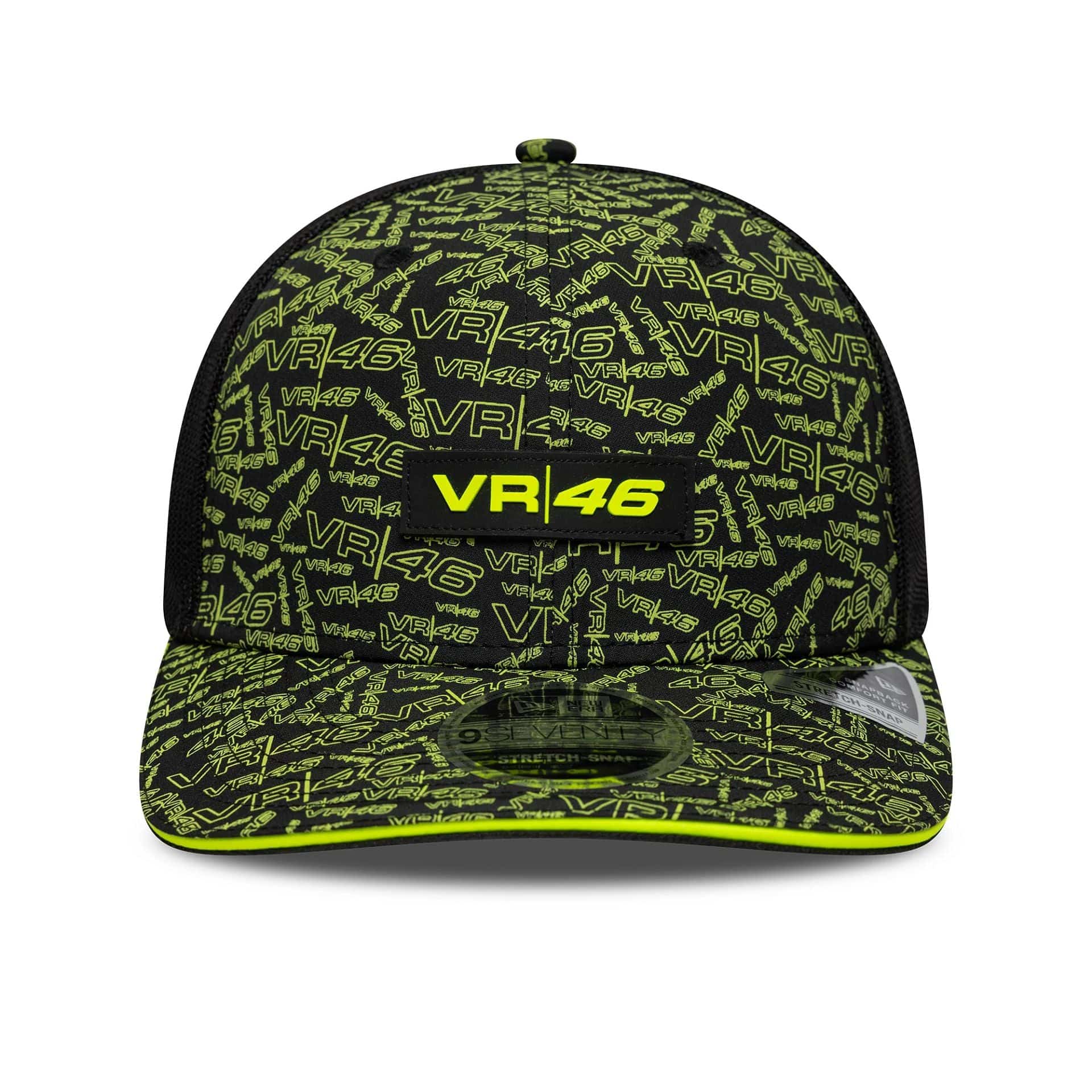 Pictured is this All Over Print VR46 9SEVENTY Stretch Snap in black. 2