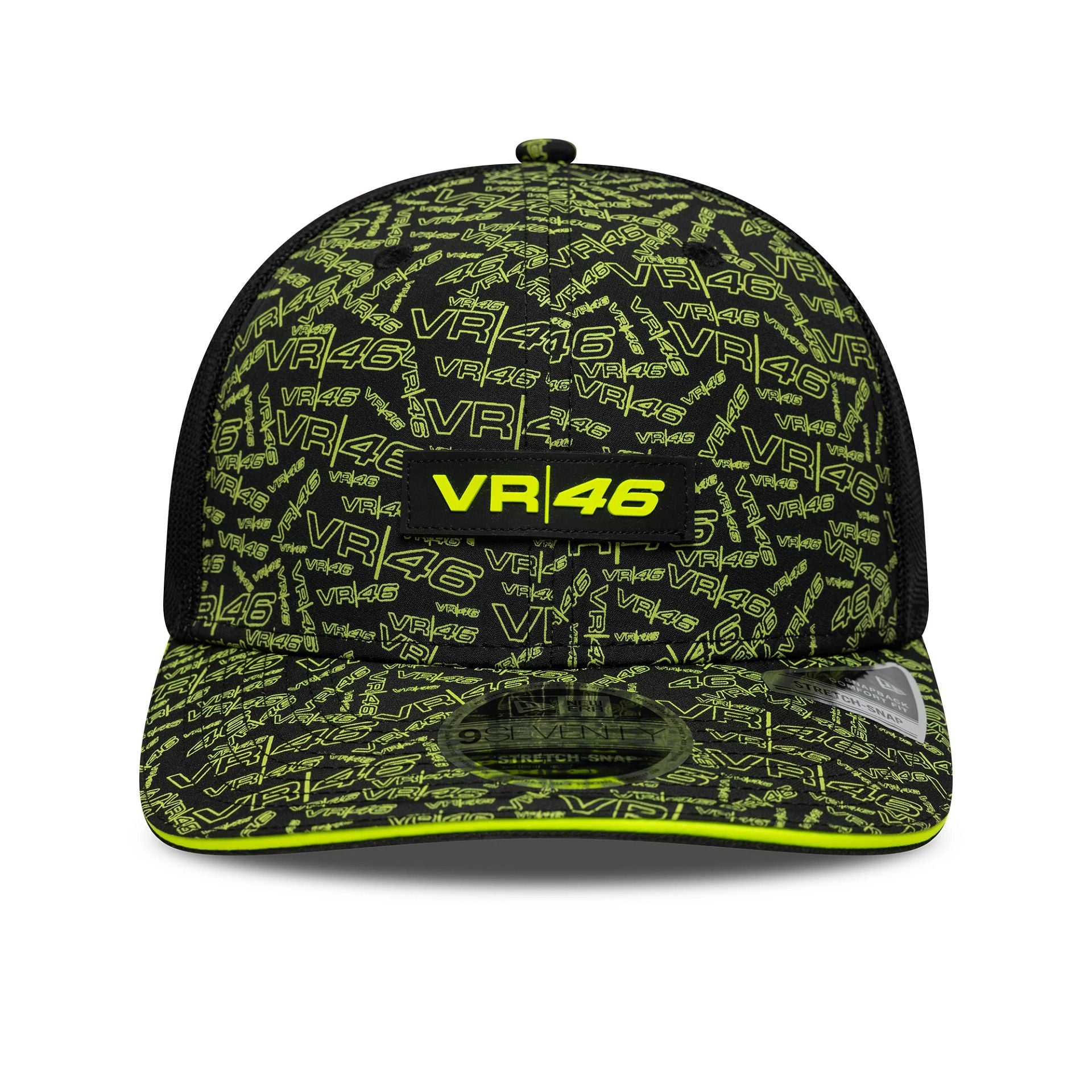 Pictured is this All Over Print VR46 9SEVENTY Stretch Snap in black. 2
