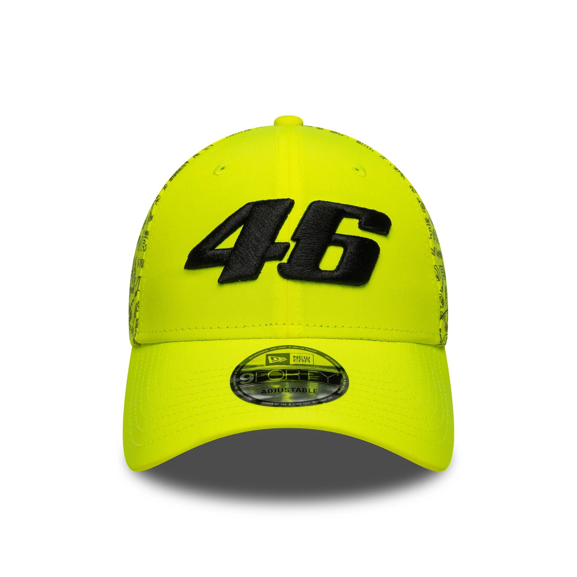 Pictured is this All Over Print VR46 9FORTY in bright yellow. 2