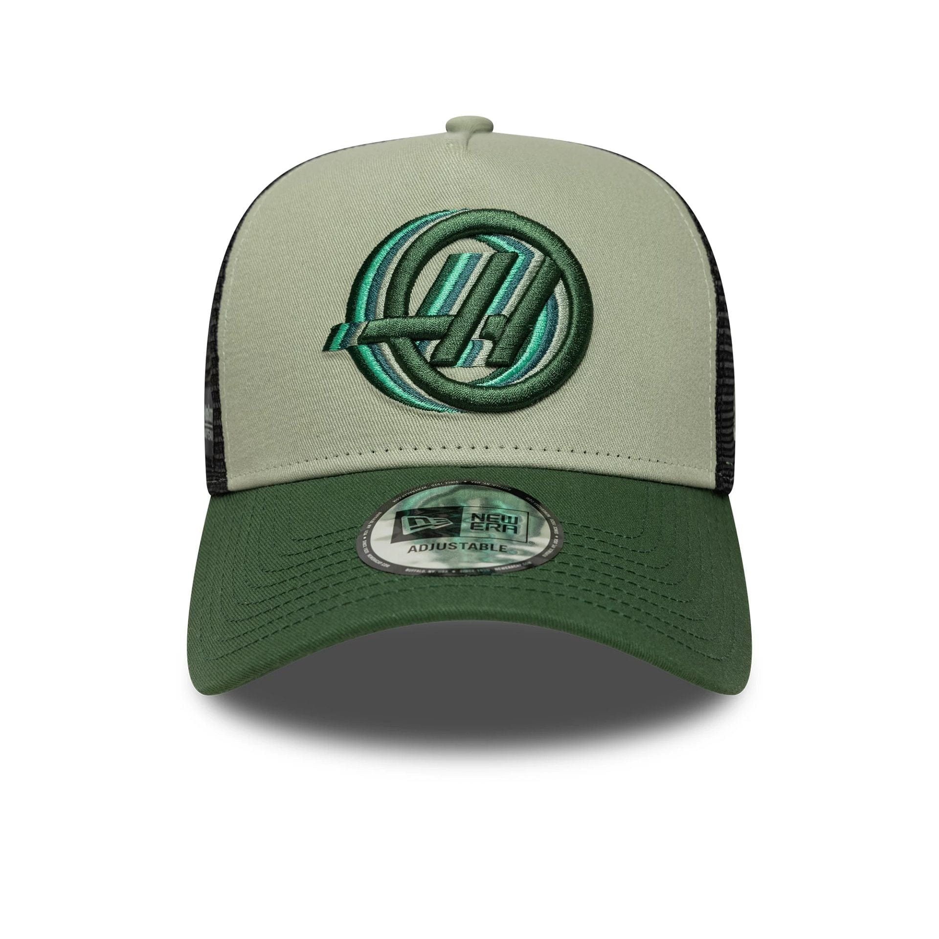 Pictured is this MoneyGram Haas F1 9FORTY A-Frame Trucker in dark green. 2