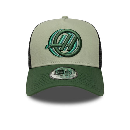 Pictured is this MoneyGram Haas F1 9FORTY A-Frame Trucker in dark green. 2