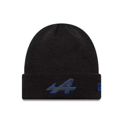 Pictured is this Alpine Racing Cuff knit Beanie in black. 1