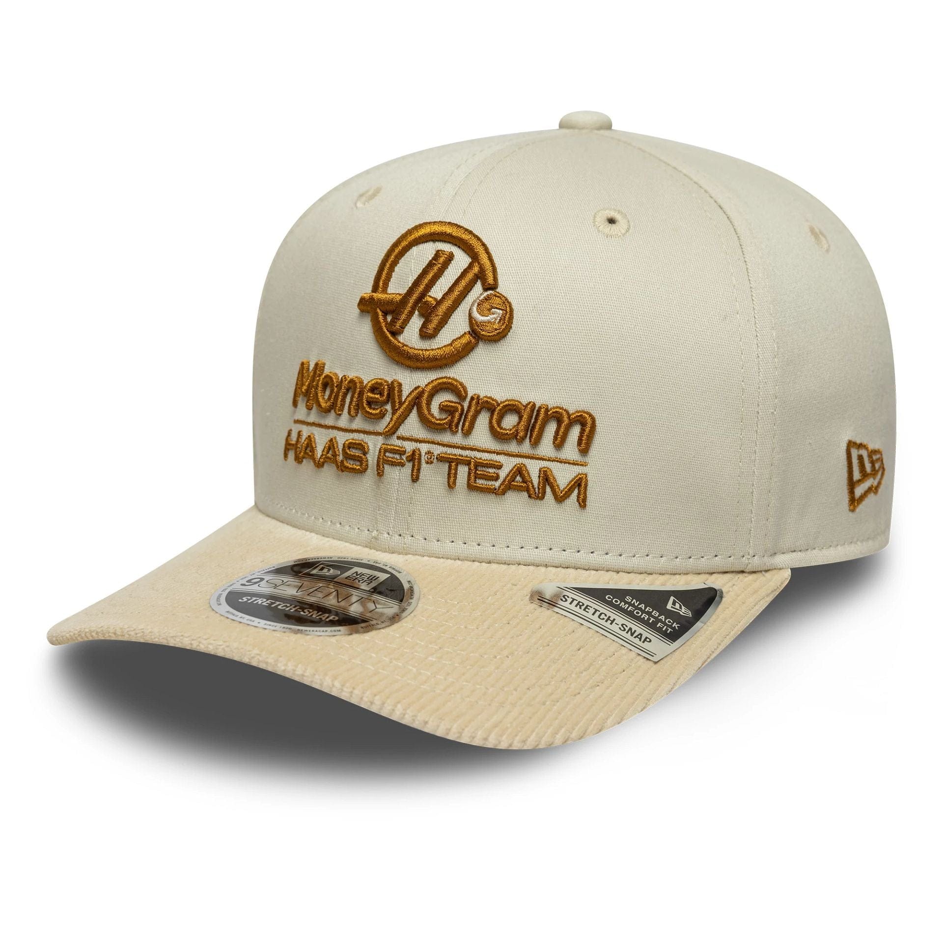 Pictured is this Cord Visor MoneyGram Haas F1 9SEVENTY Stretch Snap in Cream. 1