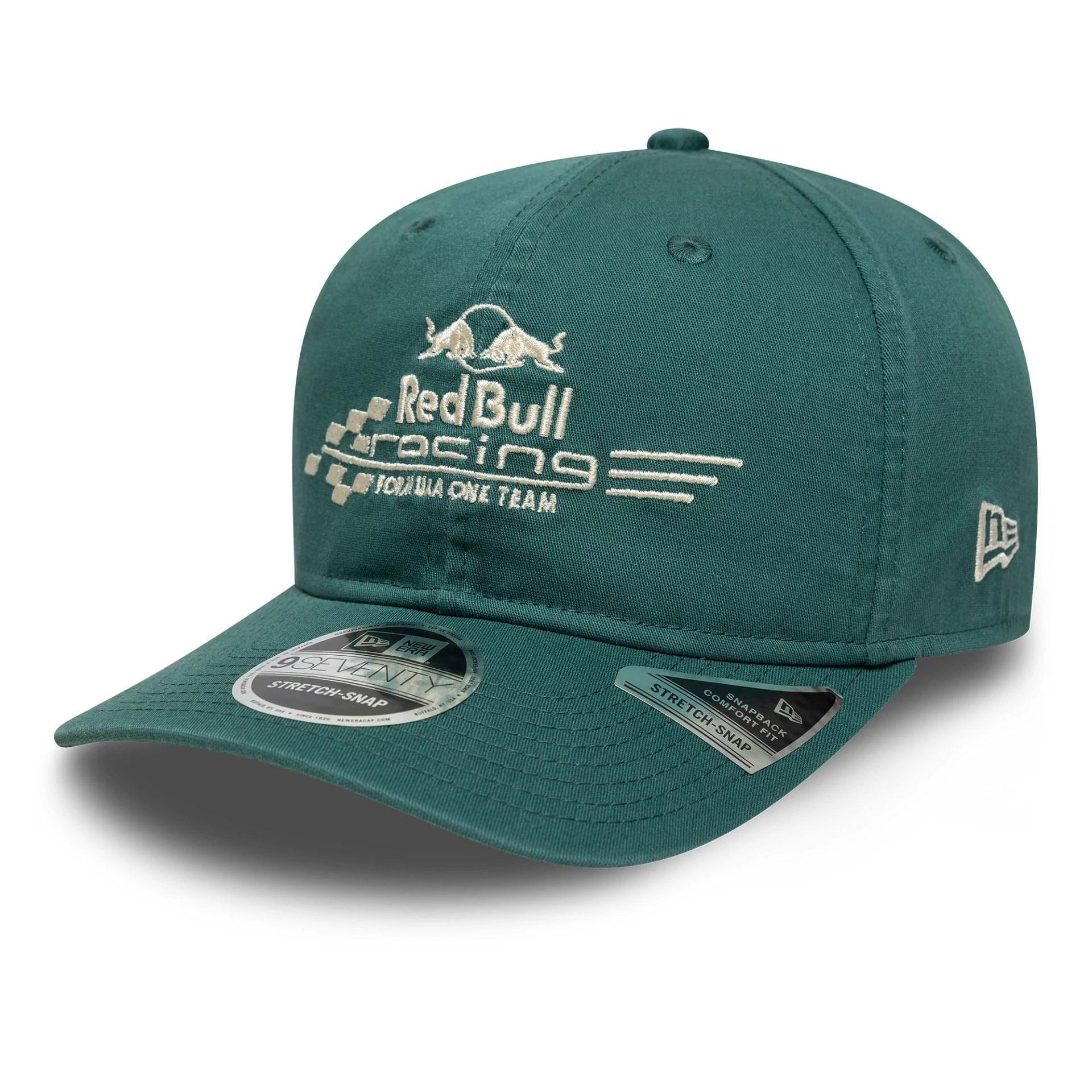 Pictured is this Washed Red Bull Racing 9SEVENTY Stretch Snap in dark green. 3