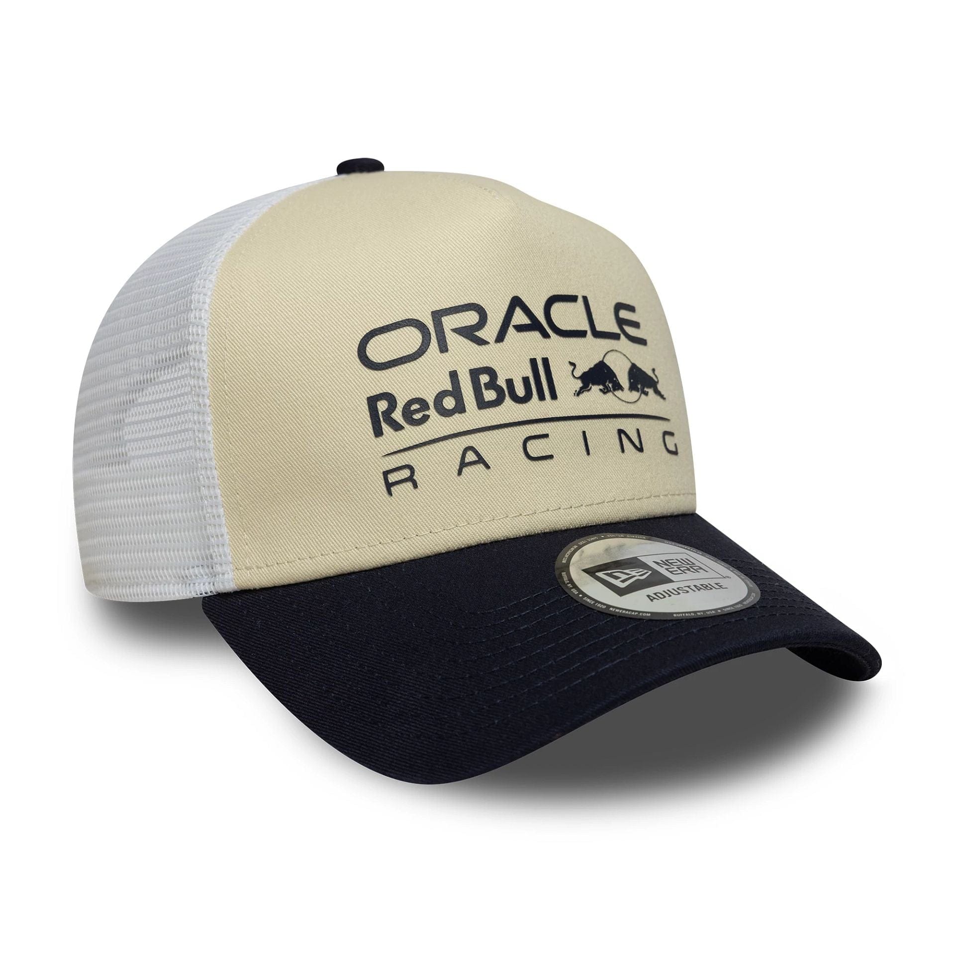 Pictured is this Red Bull Racing 9FORTY A-Frame Trucker in Cream. 3