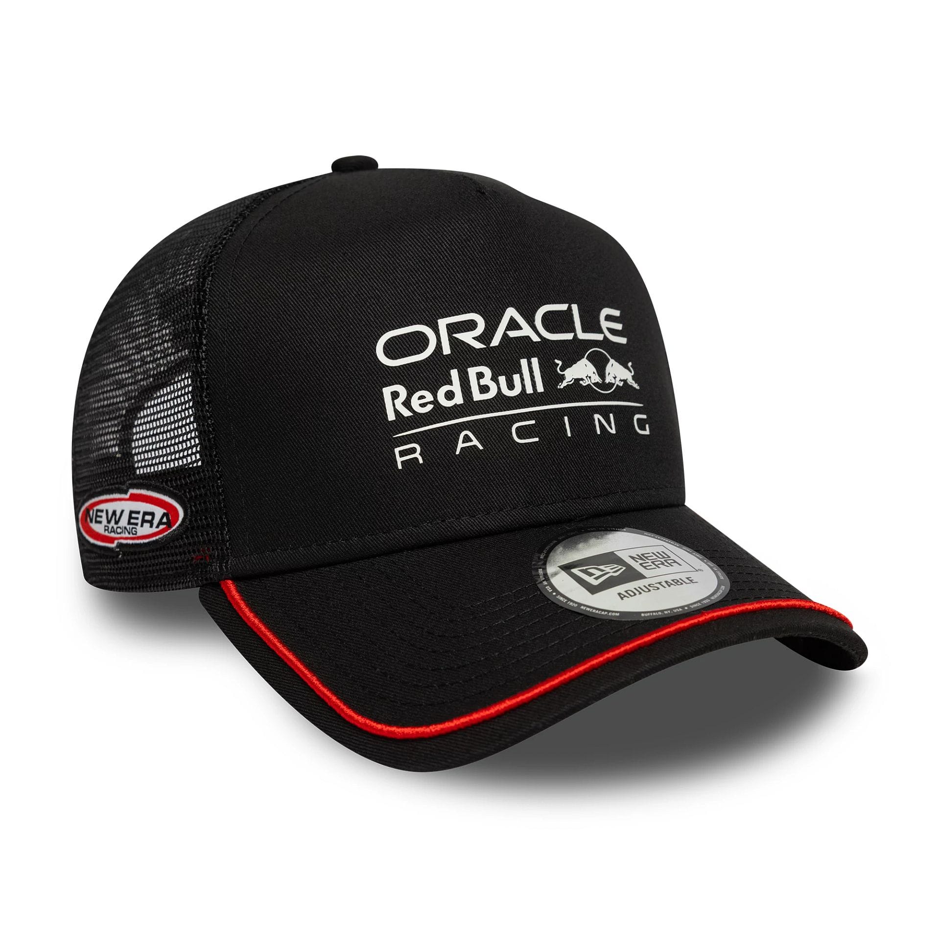 Pictured is this Patch Red Bull Racing 9FORTY A-Frame Trucker in black. 1