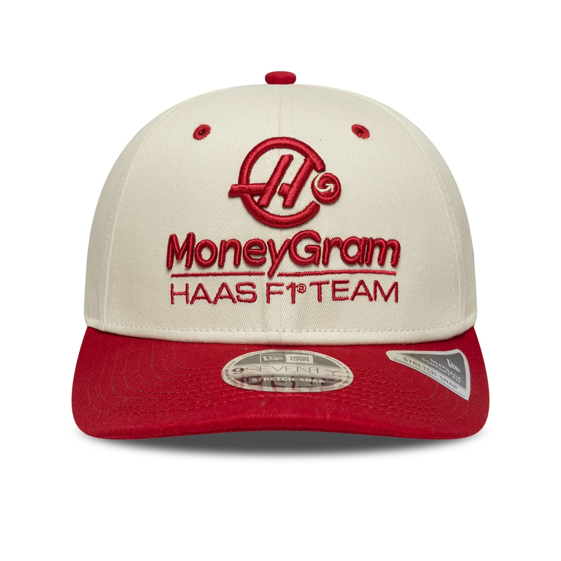 Pictured is this Wordmark MoneyGram Haas F1 9SEVENTY Stretch Snap in Cream. 2
