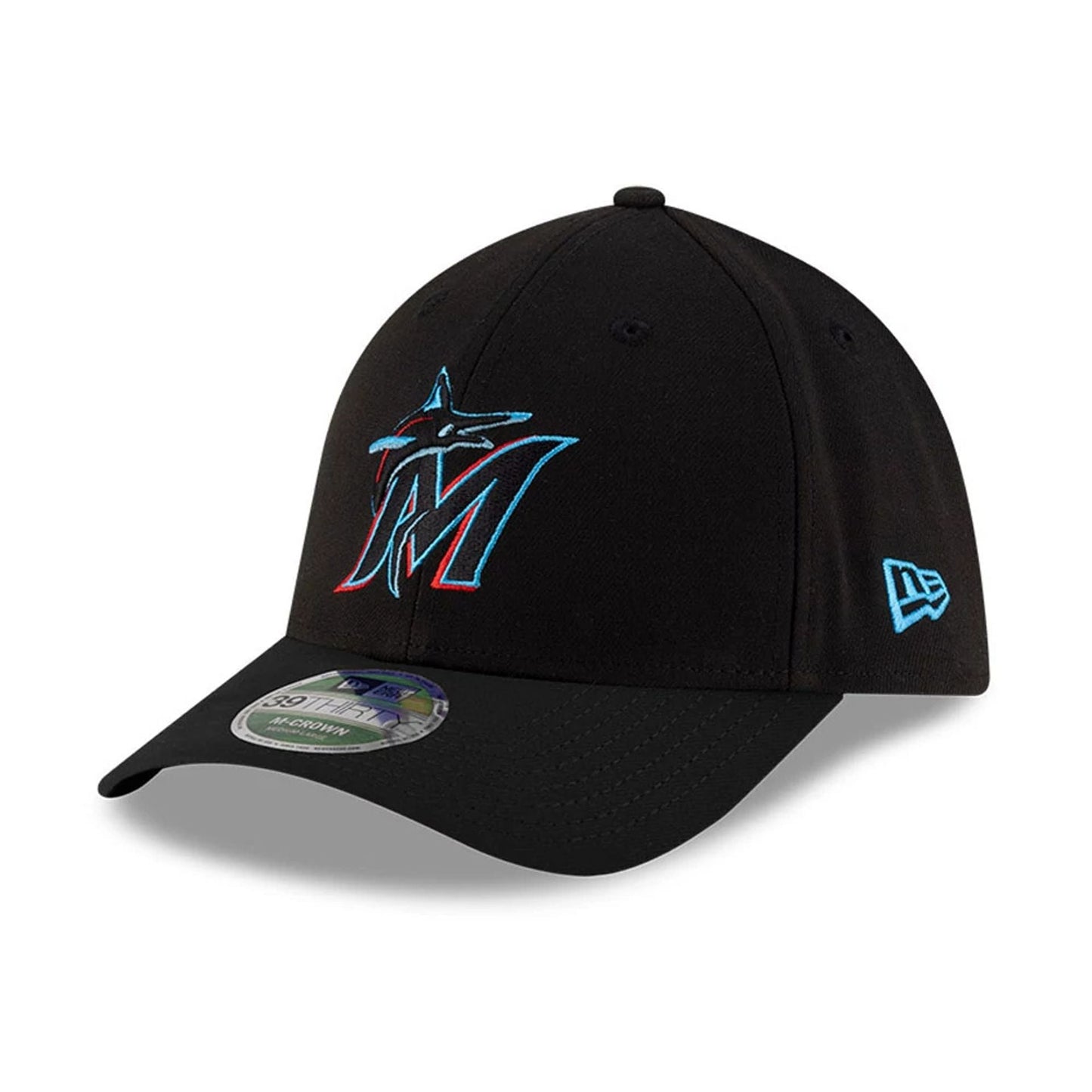 Pictured is this MLB Player Replica Miami Marlins 39THIRTY M-Crown Stretch Fit cap in black. 1